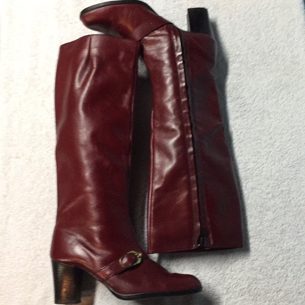 Etienne Aigner Women Red Leather Knee Boots Sz 7 N